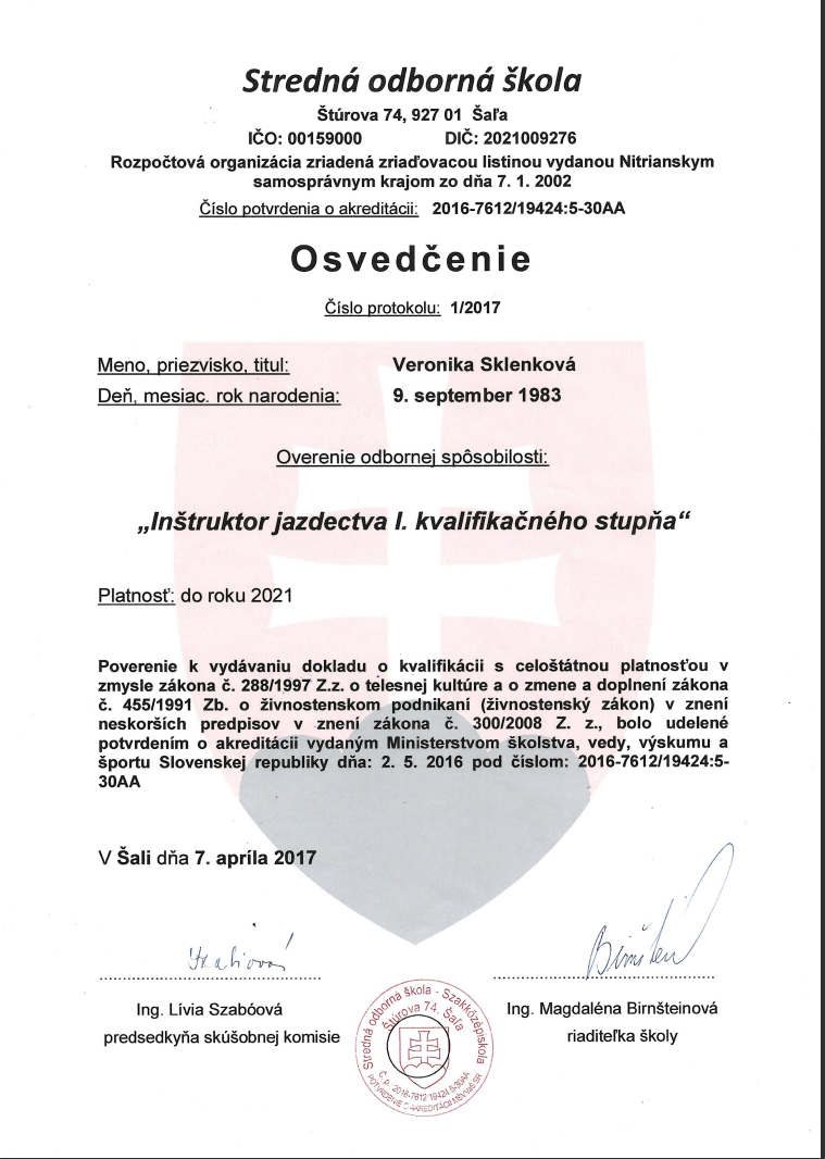 Osvedčenie trénera jazdy na koni