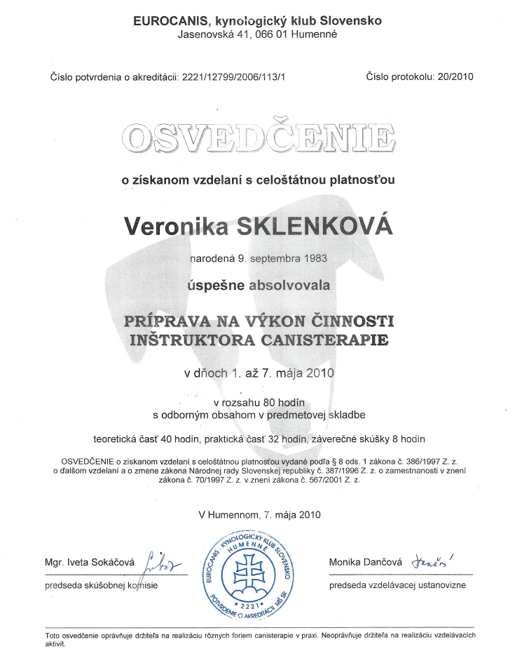 Certifikácie canisterapie