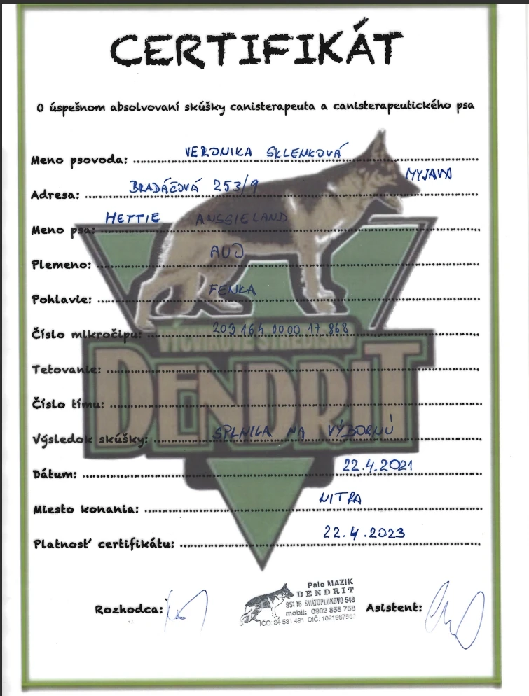 Certifikácie canisterapie